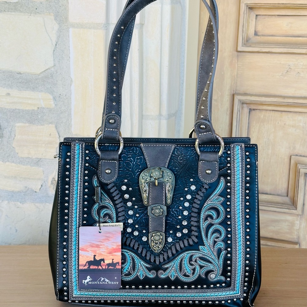 Montana west buckle embroidery conceal carry shoulder handbag purse NWT - Picture 3 of 8